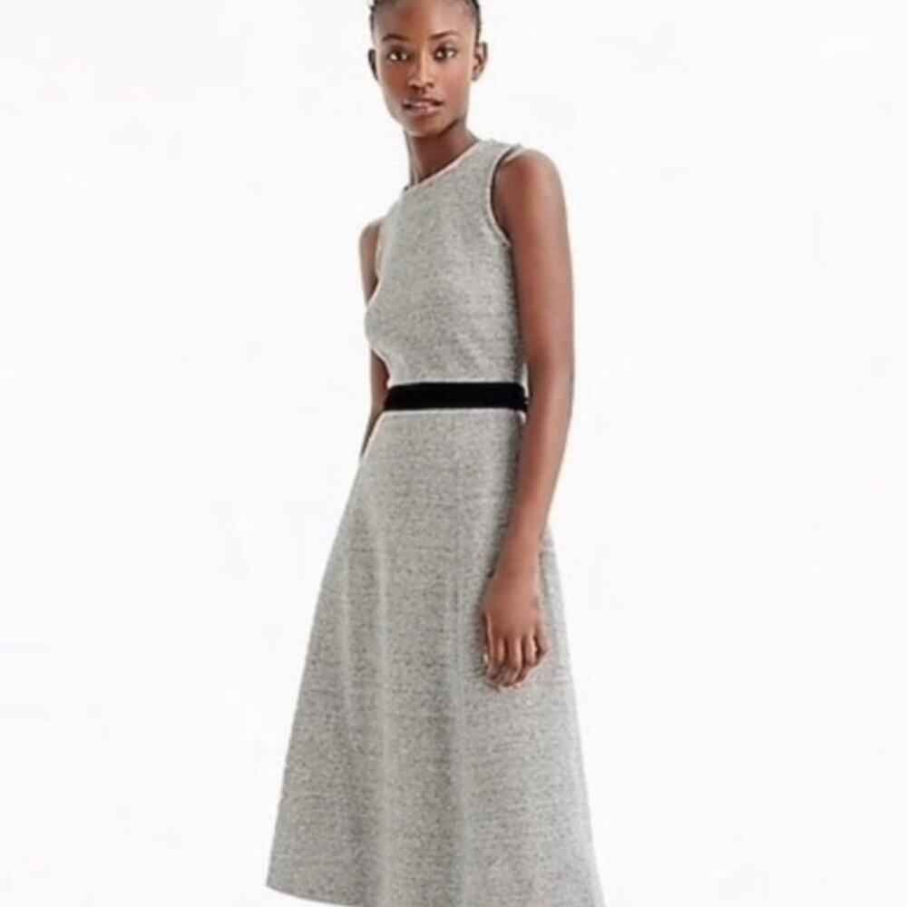 J. Crew Size 14 A Line Gray Dress Velvet Tie Belt EUC Back Zip Midi Length G8476